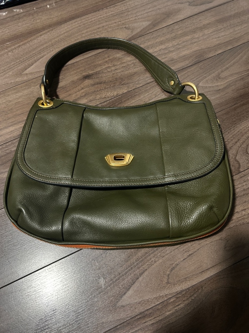 Nina Ricci Olive Green Leather Shoulder Bag with Gold Hardware